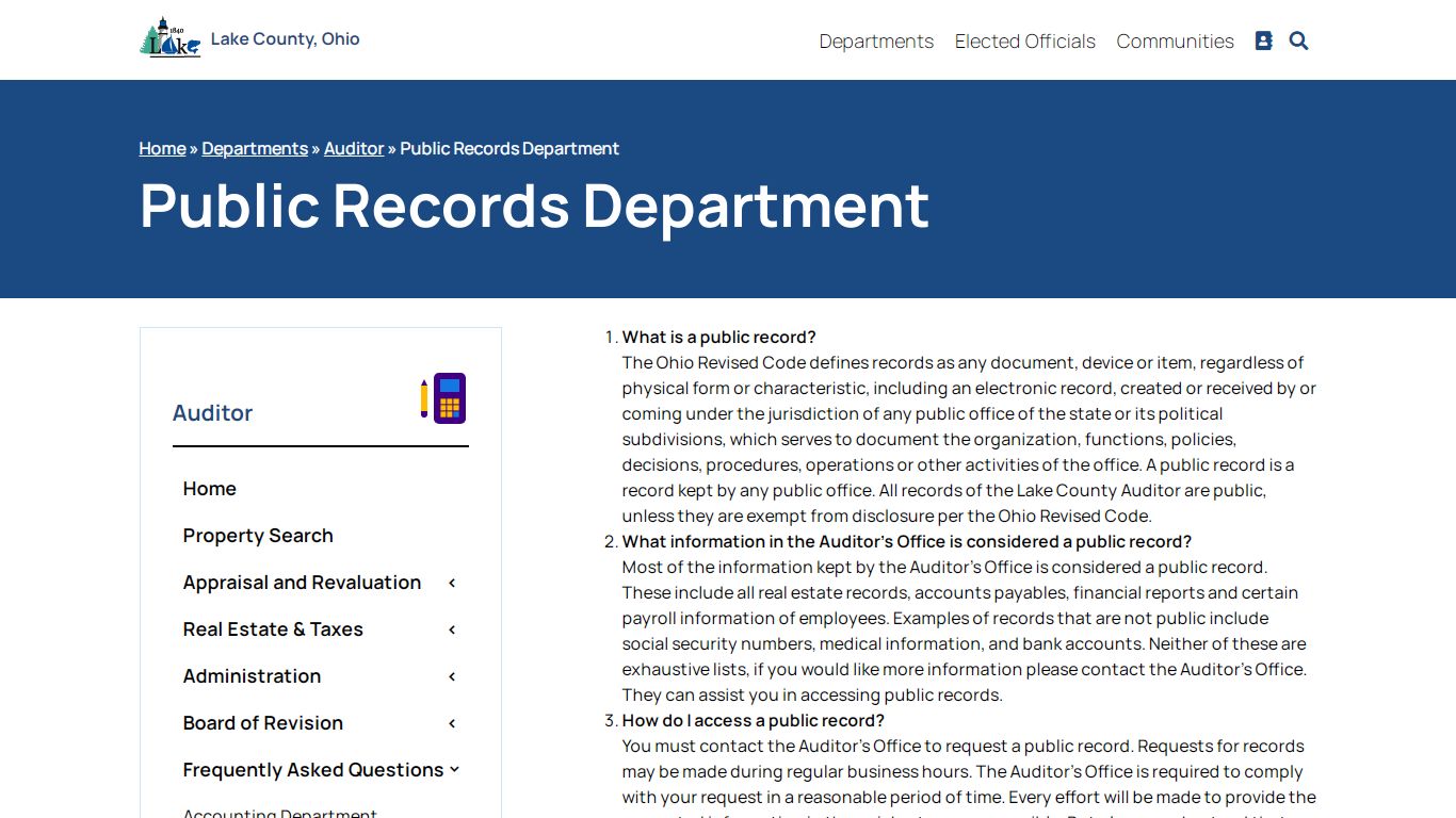 Public Records Department - Auditor